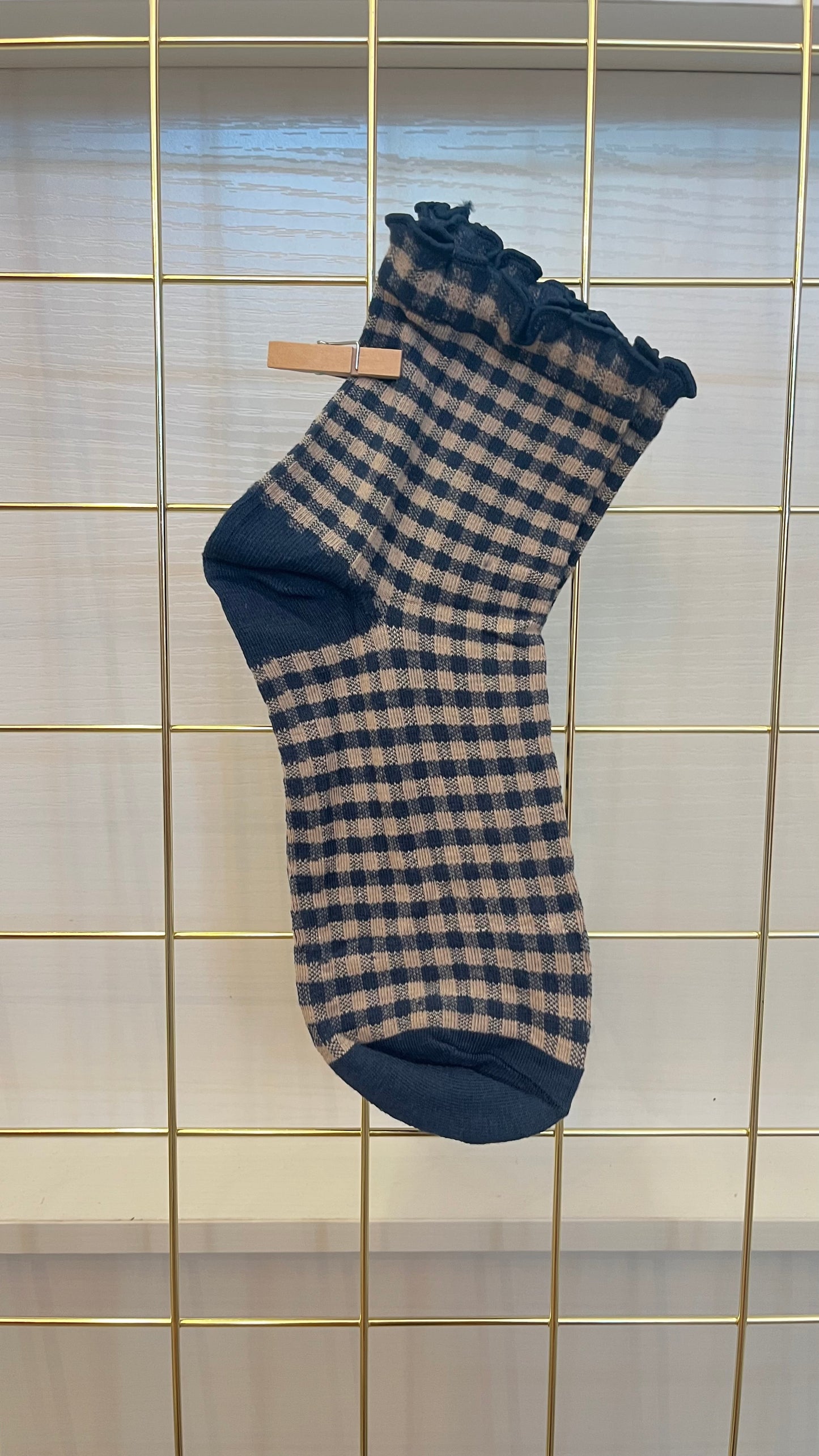 Navy Plaid Ruffle Socks