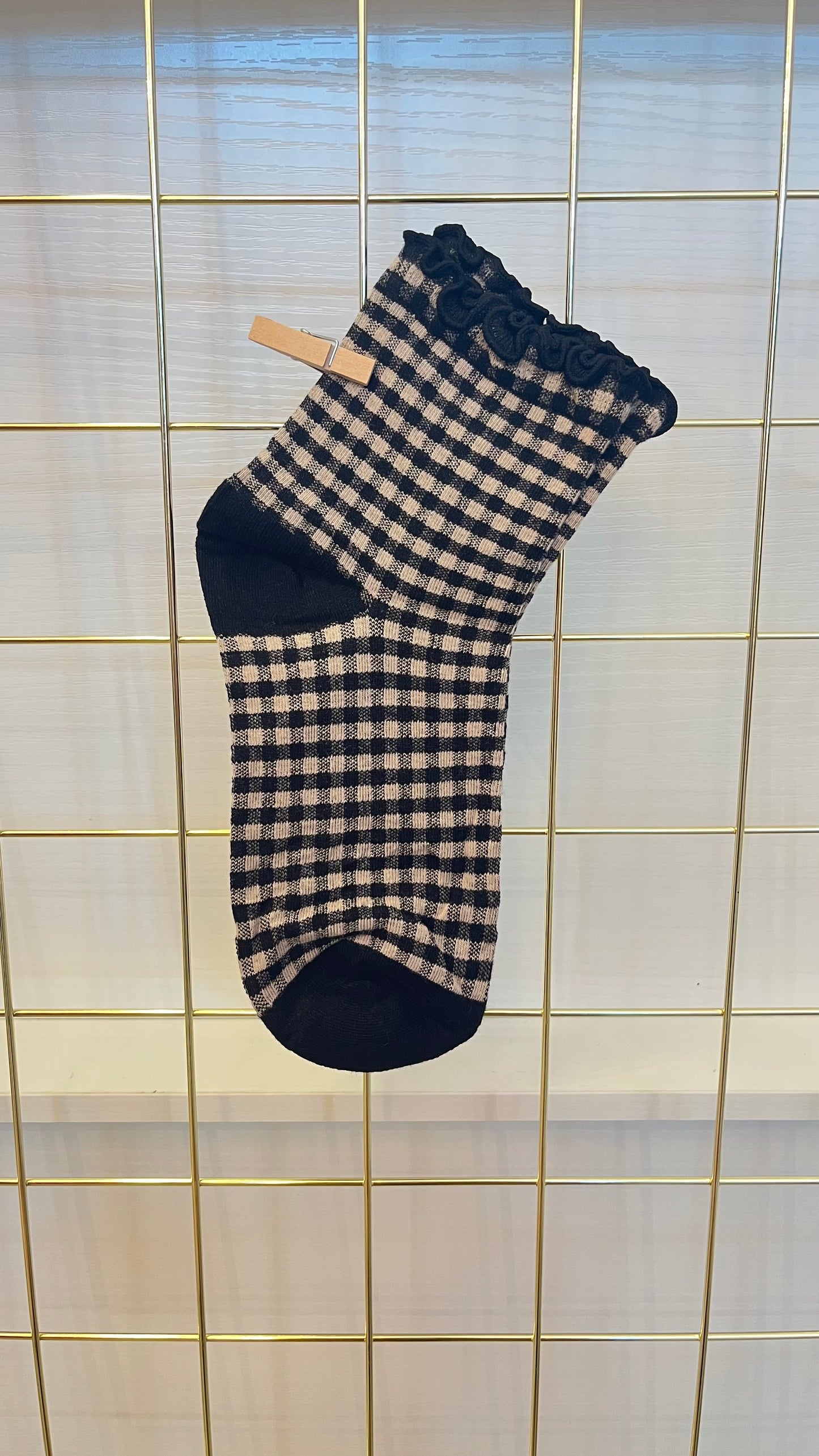 Black Plaid Ruffle Socks