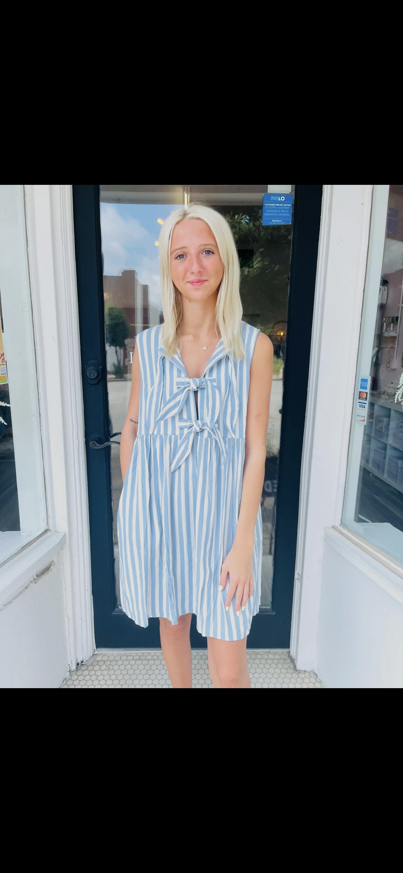 Blue & White Striped Bow Dress