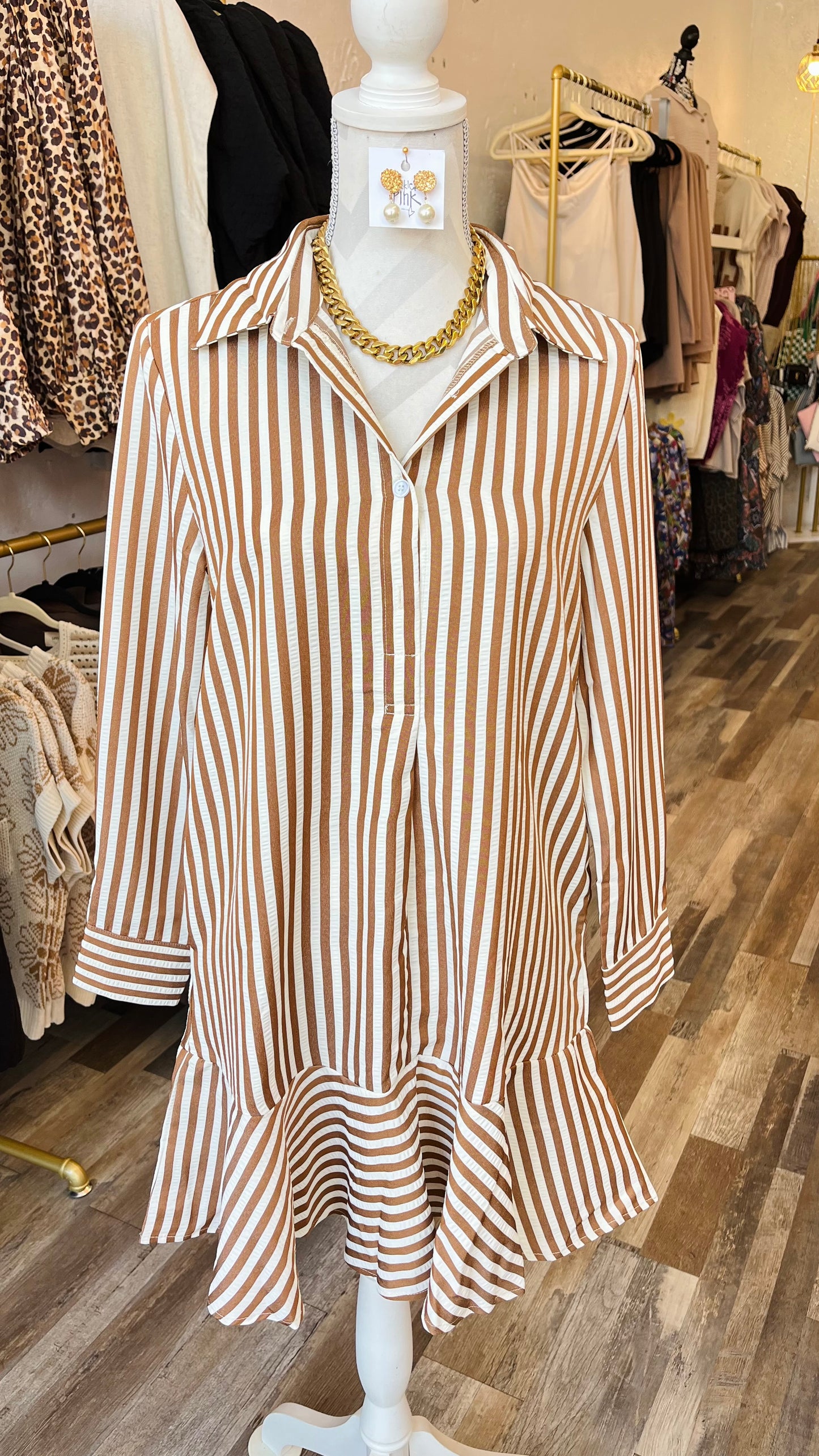 Brown & White Striped Dress