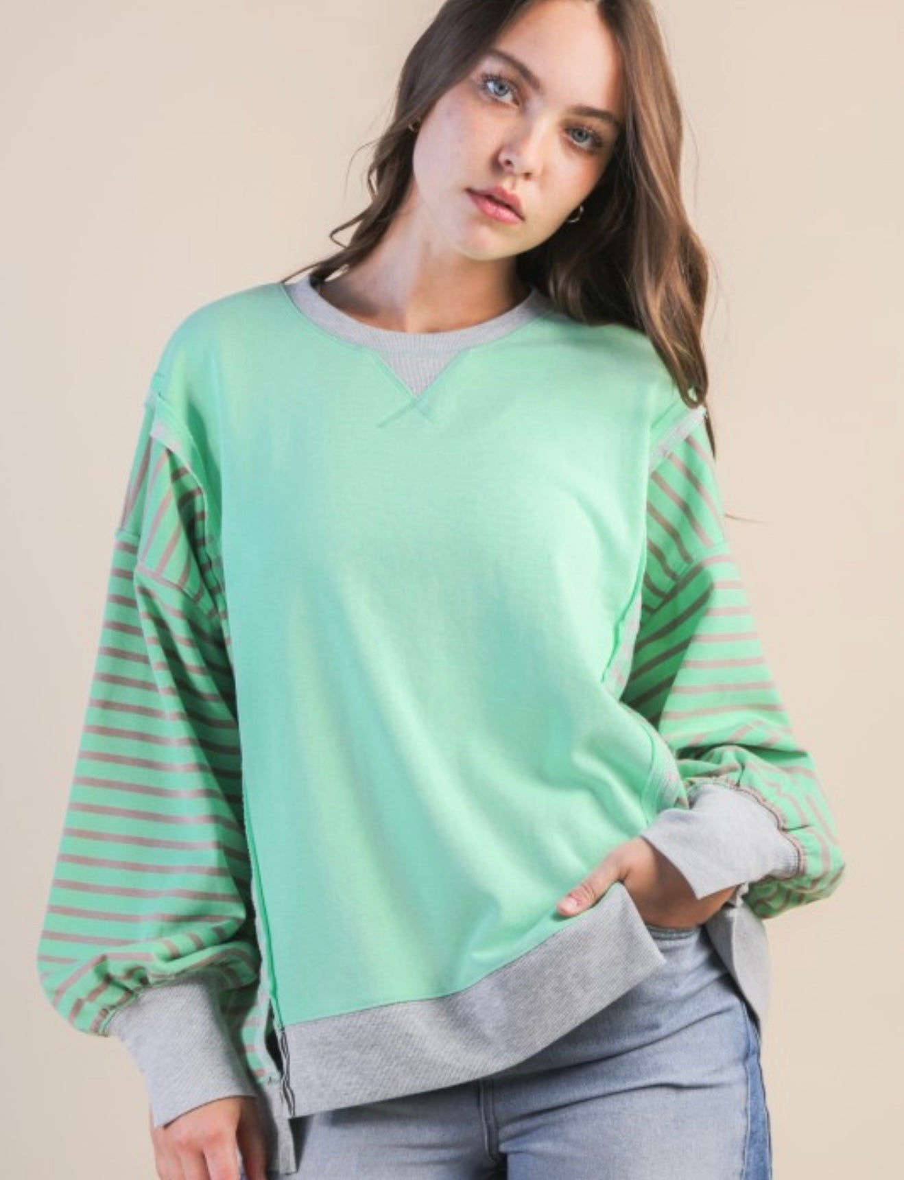 Mint & Mauve Striped Sweatshirt