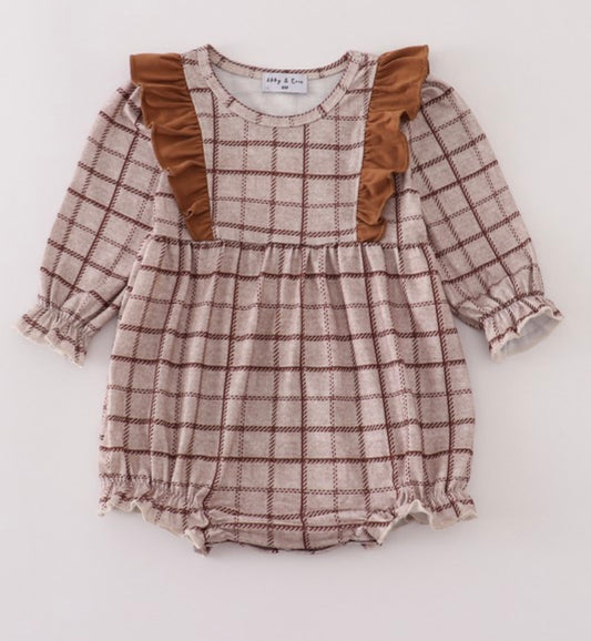 Brown Plaid Ruffle Bubble