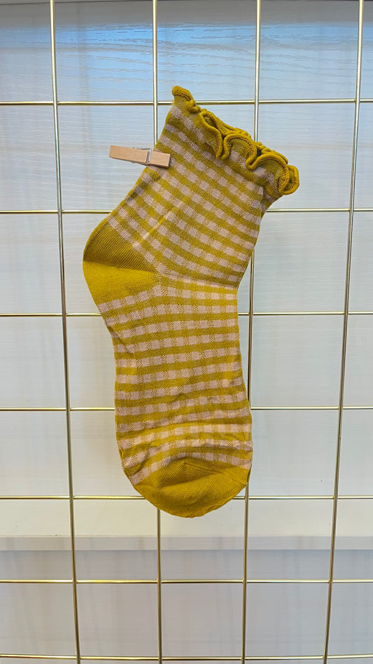 Mustard Plaid Ruffle Socks