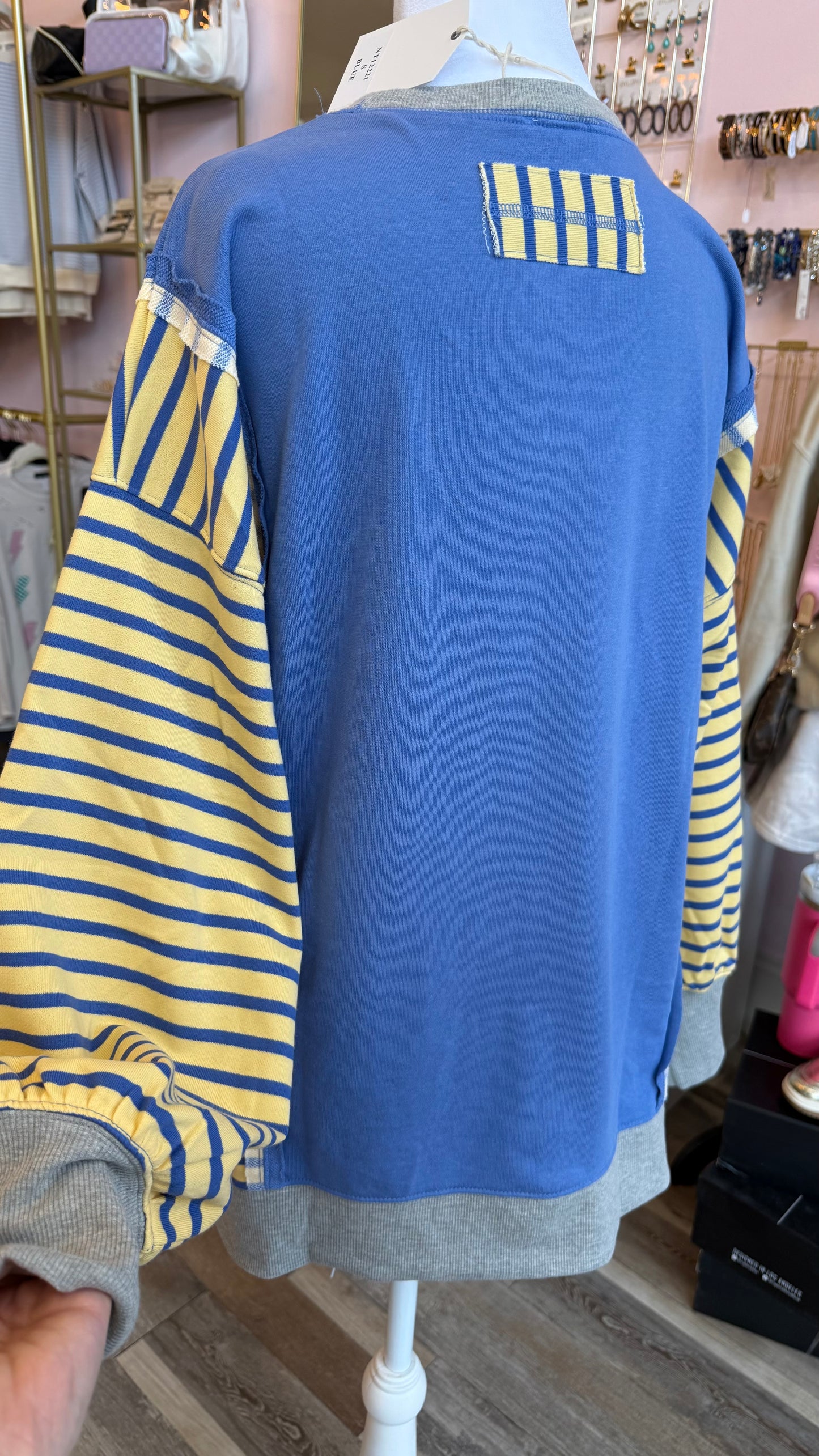 Blue & Yellow Striped Sweatshirt