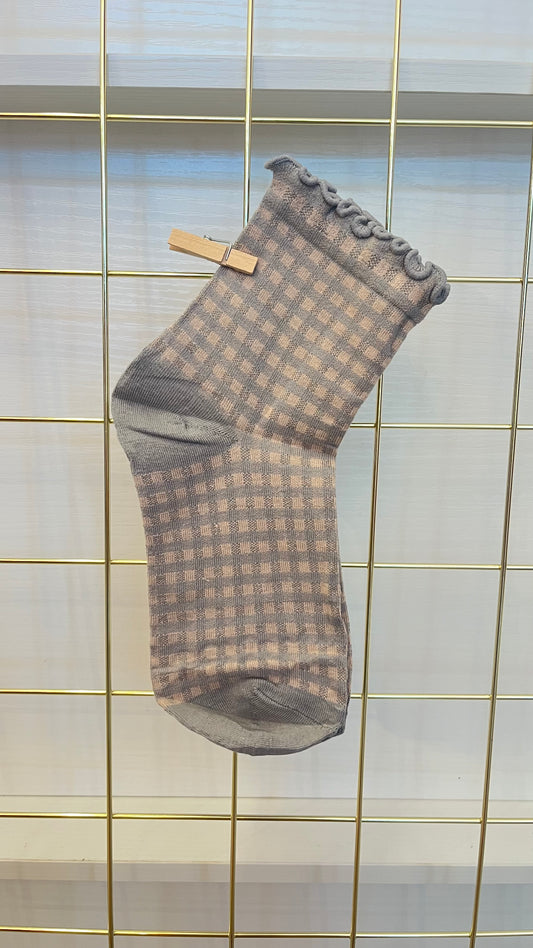 Grey Plaid Ruffle Socks