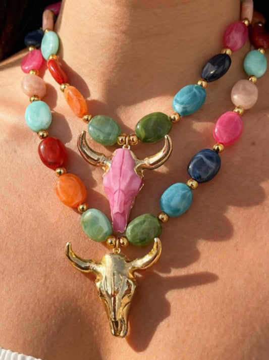 Pink Bull Colorful Beaded Necklace