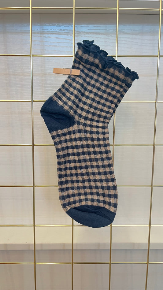 Navy Plaid Ruffle Socks