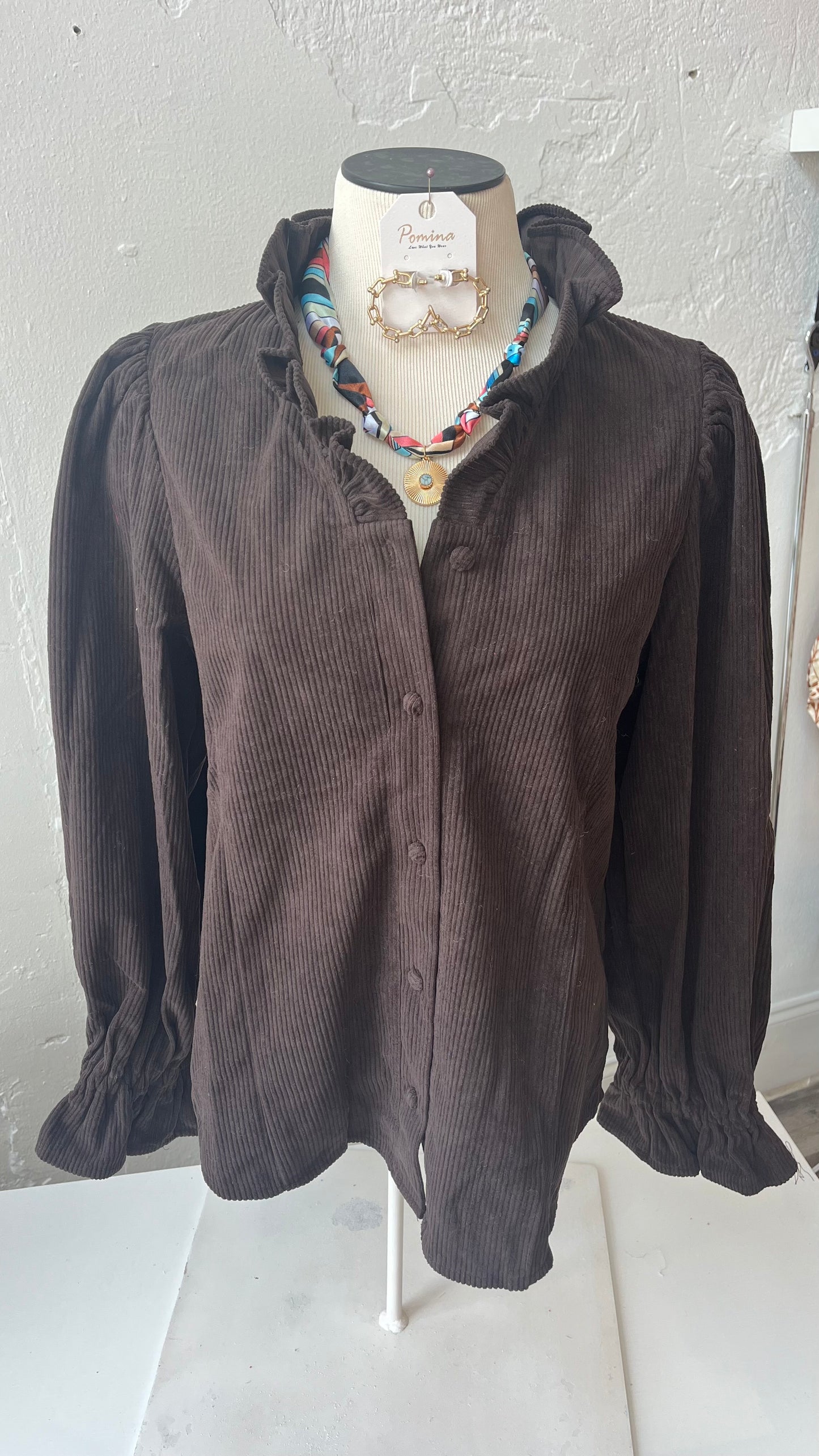 Ruffle Corduroy Top