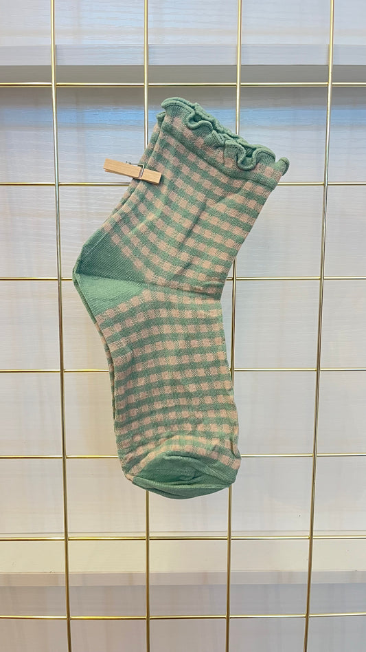 Mint Green Plaid Ruffle Socks