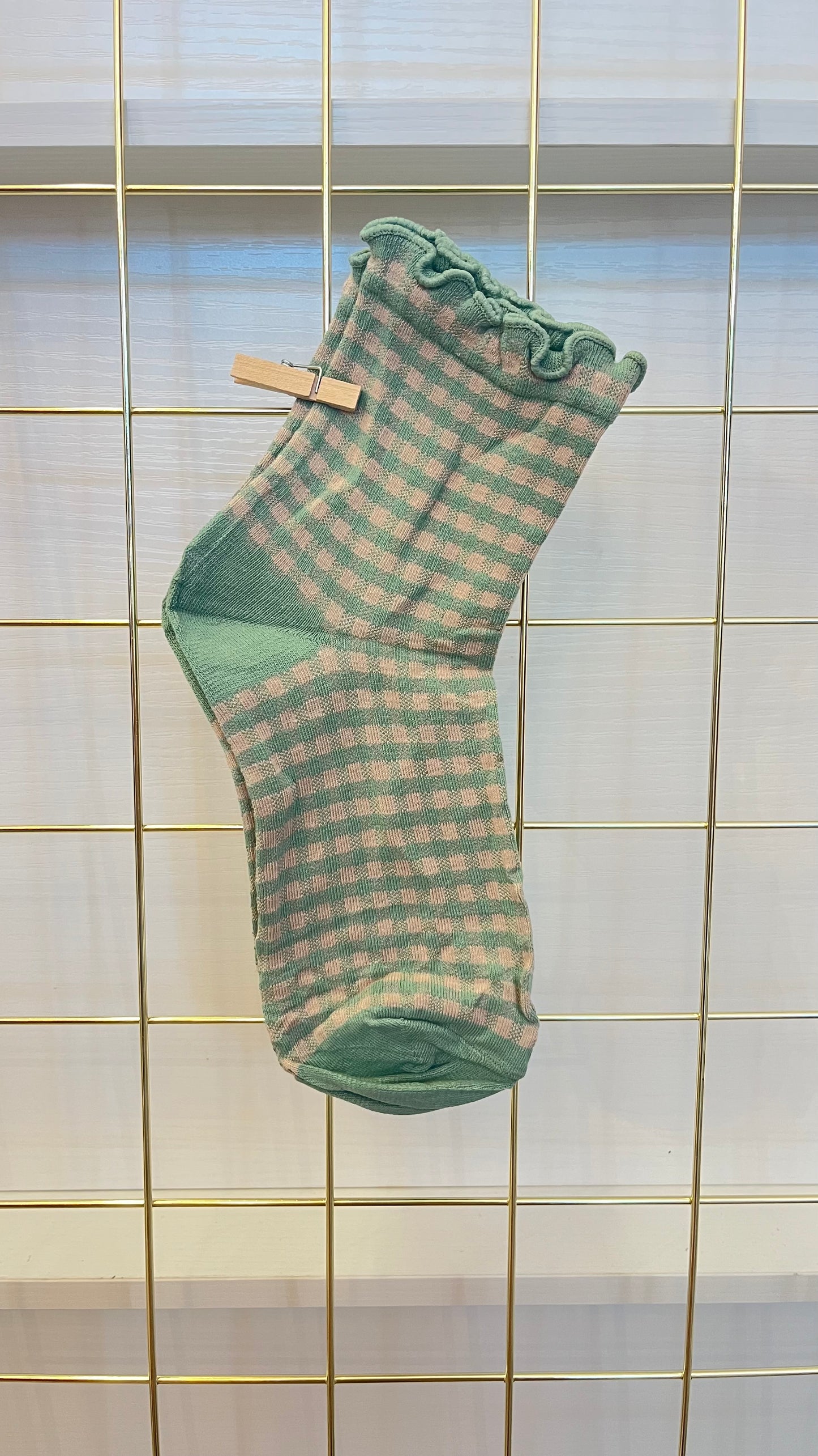 Mint Green Plaid Ruffle Socks