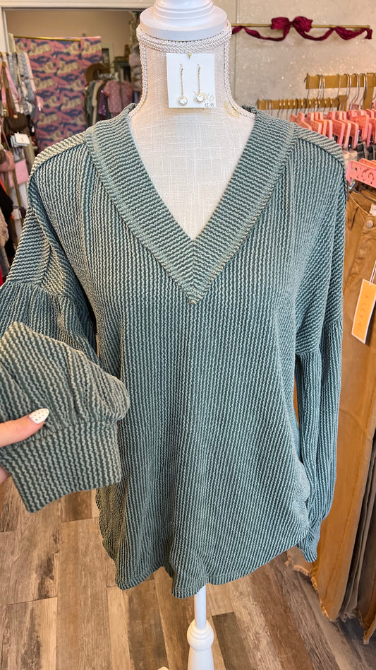 V Neck Ribbed Tops