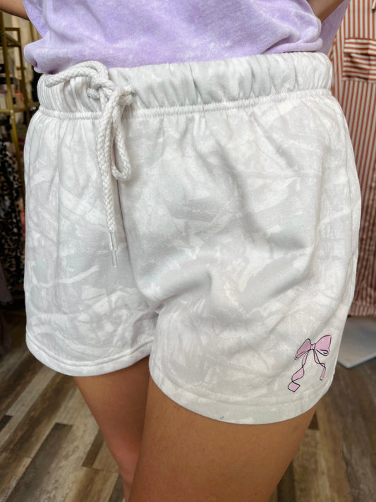 Bow White Camo Sweat Shorts
