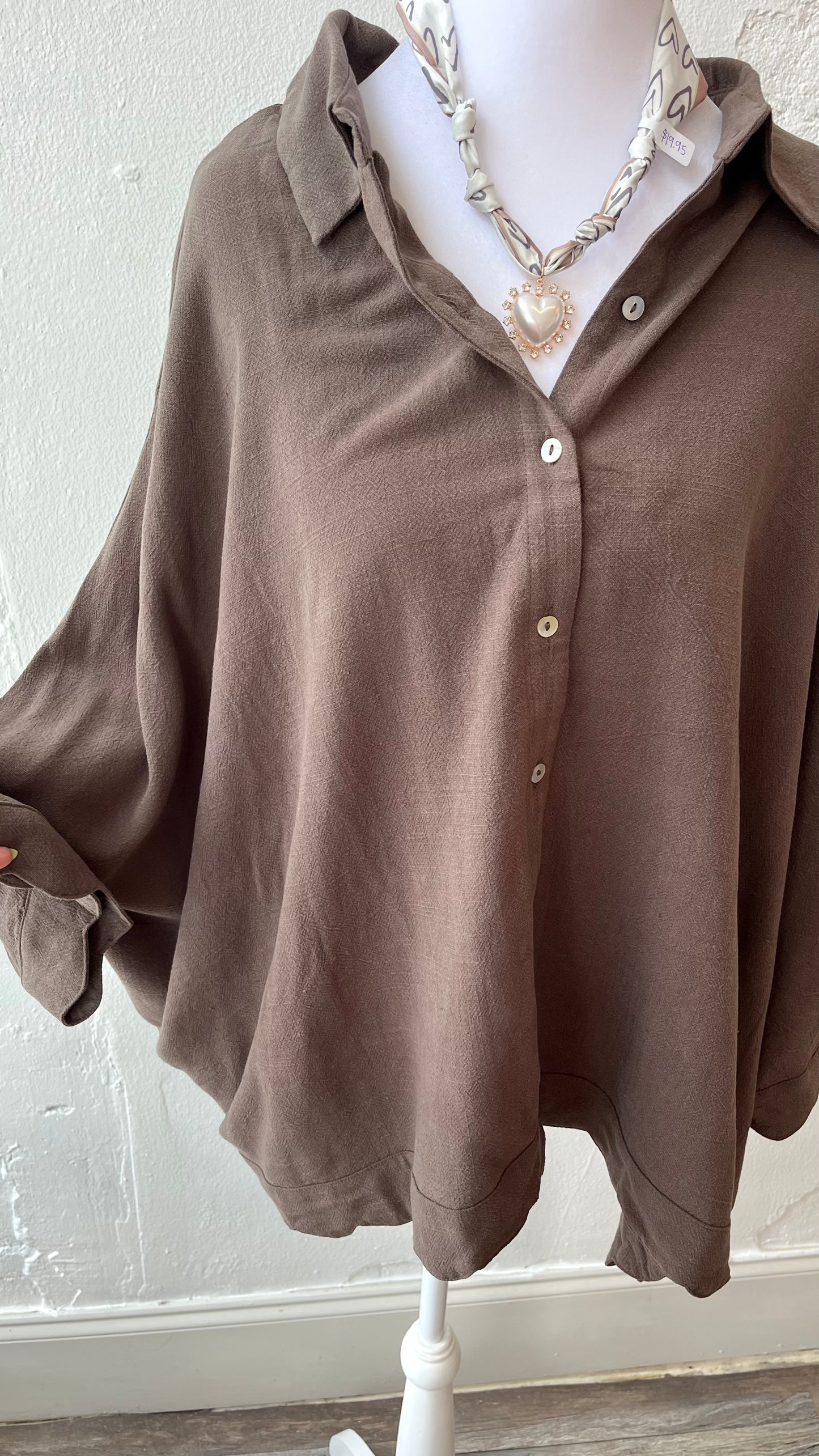 Mocha Button Up Top