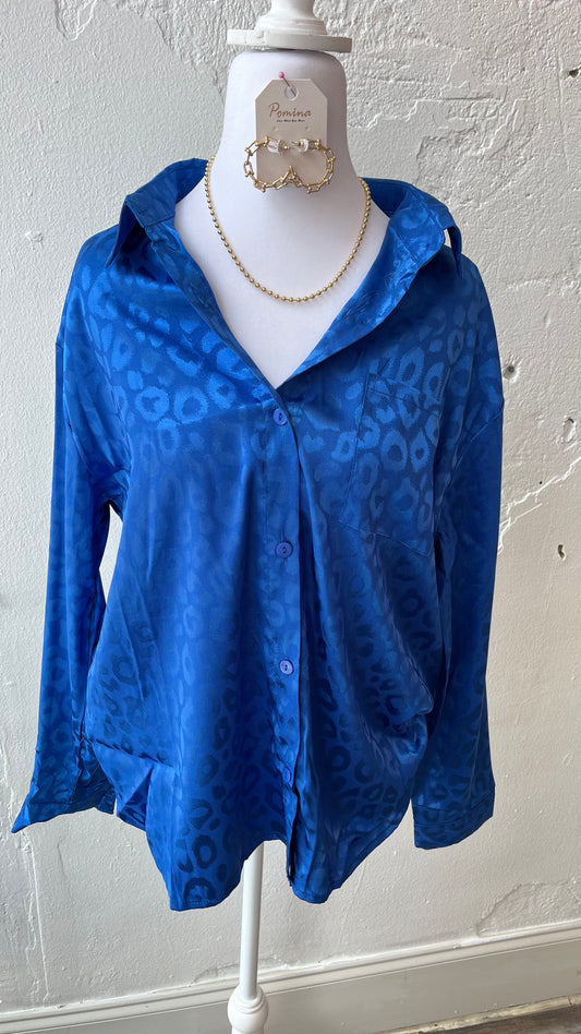 Blue Leopard Print Top