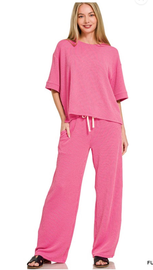 Pink Ribbed Set