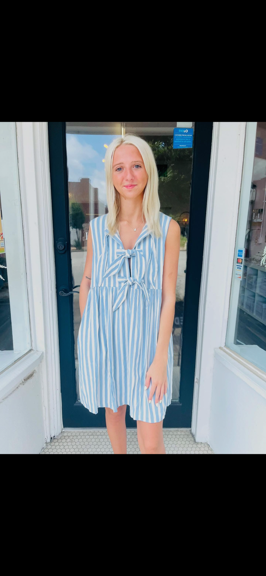 Blue & White Striped Bow Dress