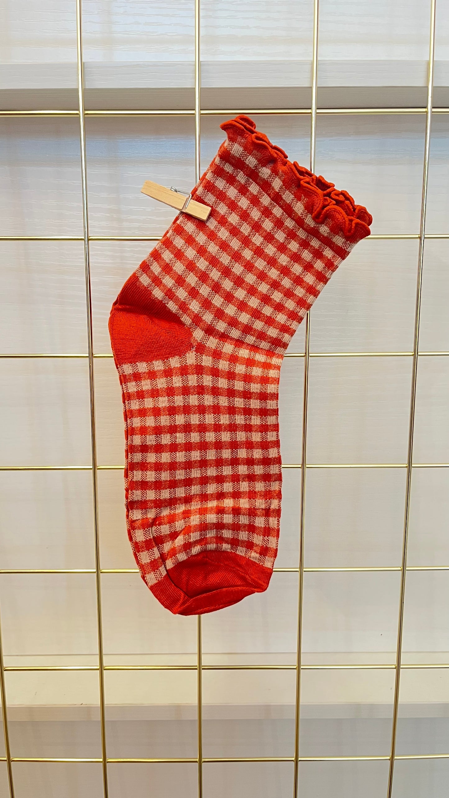 Orange Plaid Ruffle Socks
