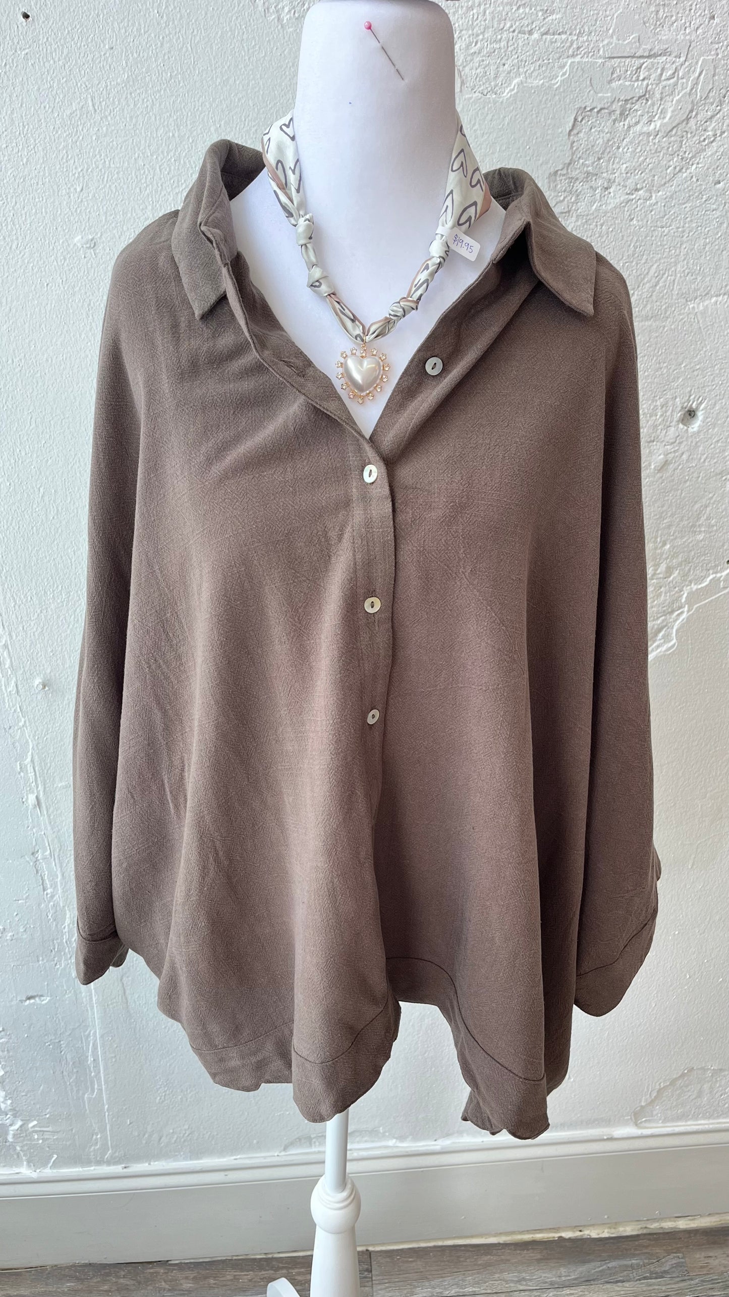 Mocha Button Up Top