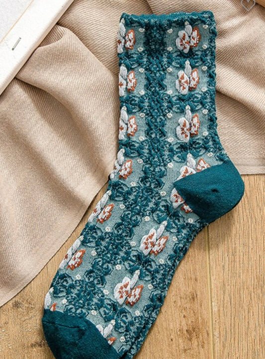 Navy Blue Floral Socks